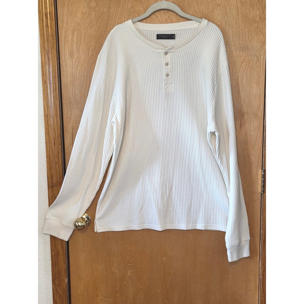 Junk Food Clothing Mens XXL Waffle Knit Henley Shirt Long Sleeve Cream Thermal